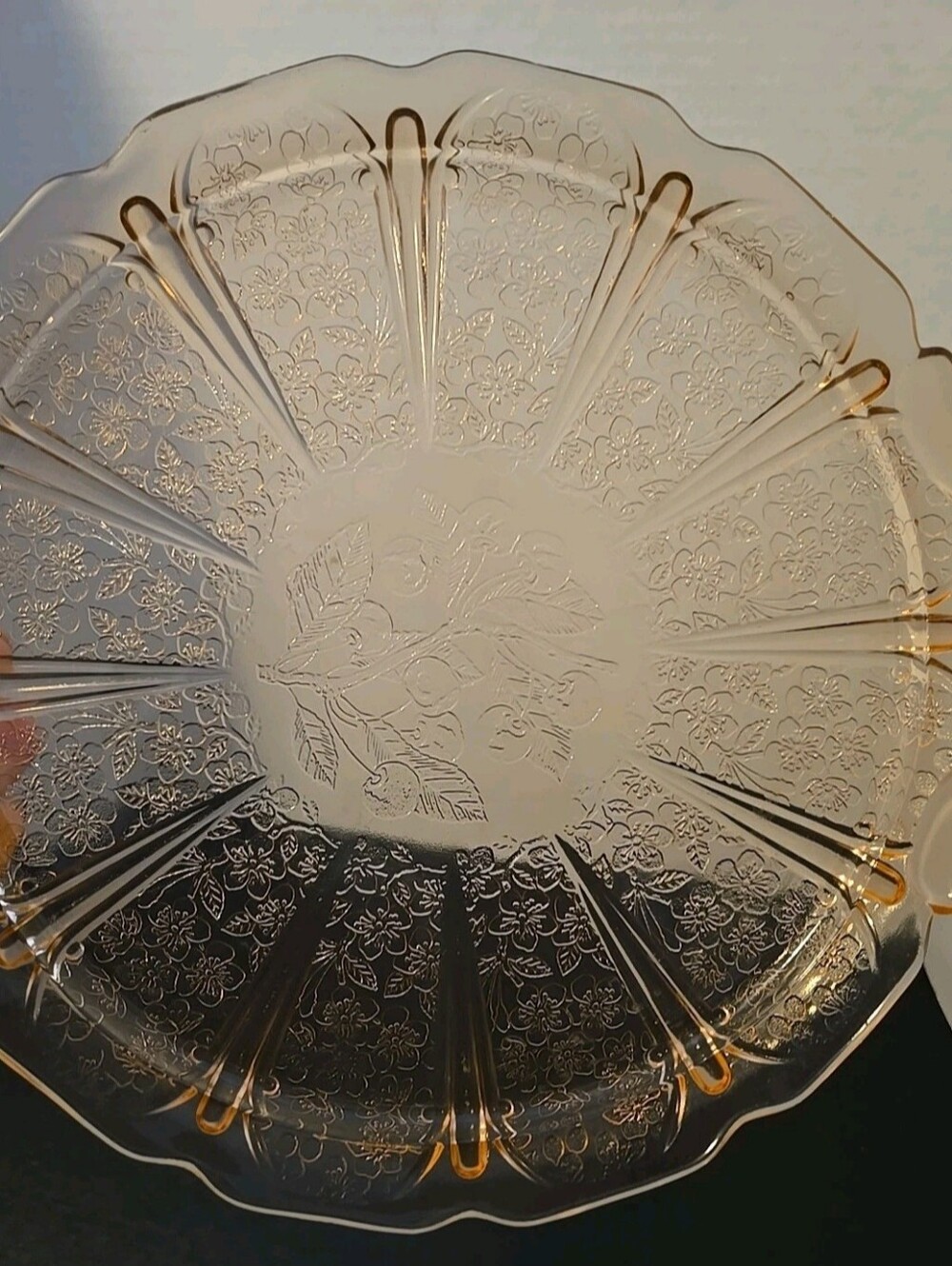 Cherry Blossom Pink Depression Glass Serving Tray Platter W/Handles - Picture 4 of 10